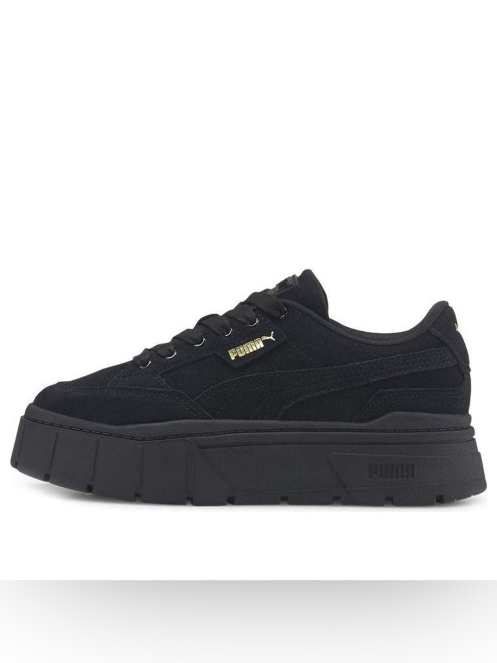 Puma Black Suede Platform Sneakers with Gold Logo